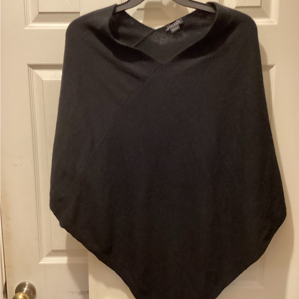 Phenix Classic Black Cashmere Poncho O/S